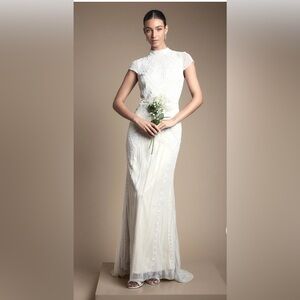 Beaded and Embellished Cap Sleeve Fishtail Wedding Dress